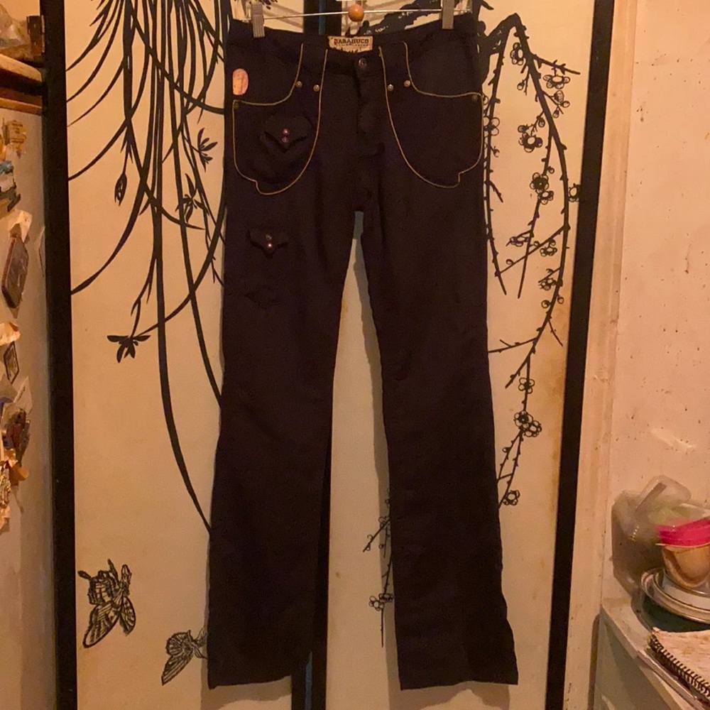 Parasuco Women’s Black Bootcut Pants/Jeans Embelished W/Gold Trim & Rhinestones